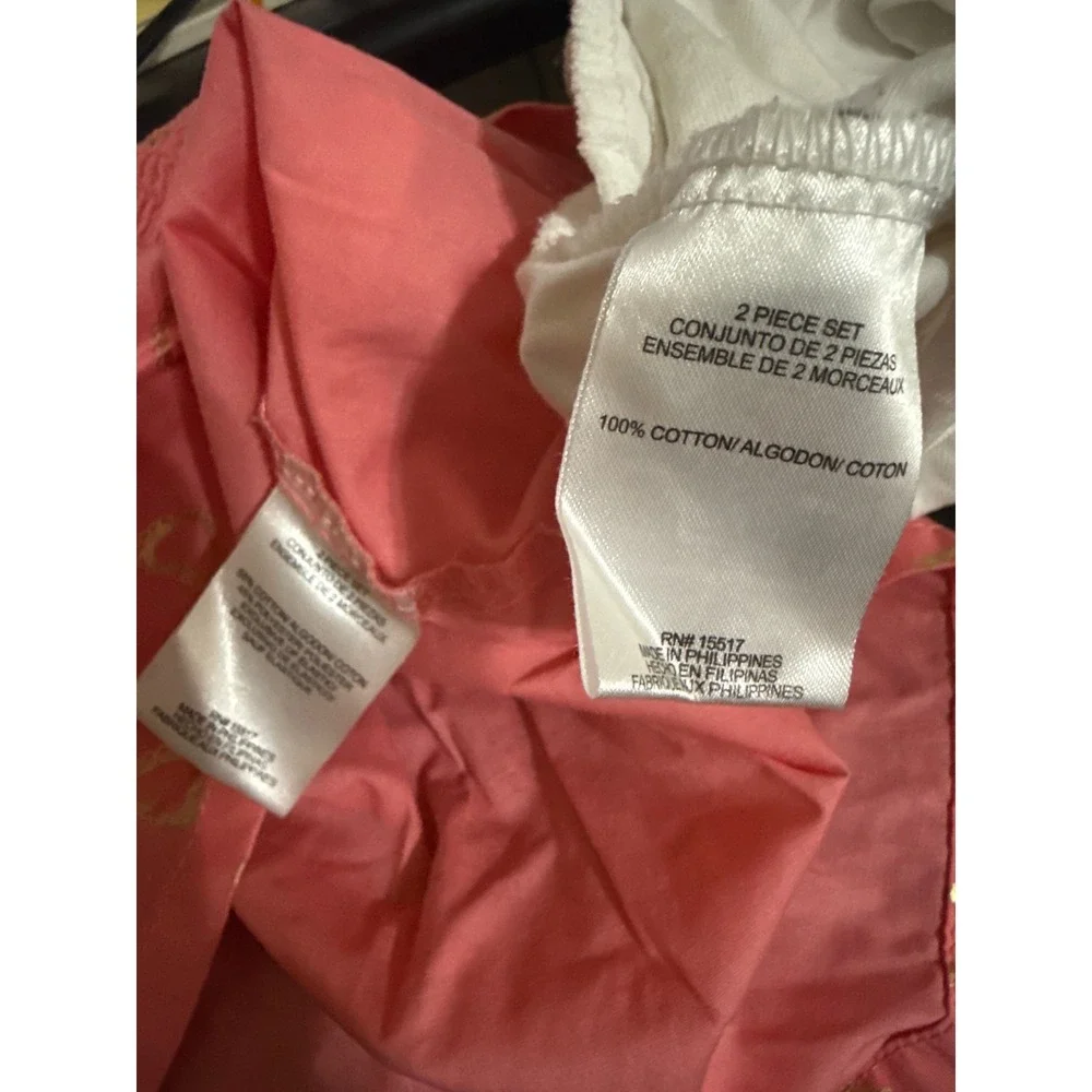 Penelope Mack Baby Girl 18M‎ Pink Gold Heart Smocked Top and White Shorts Set